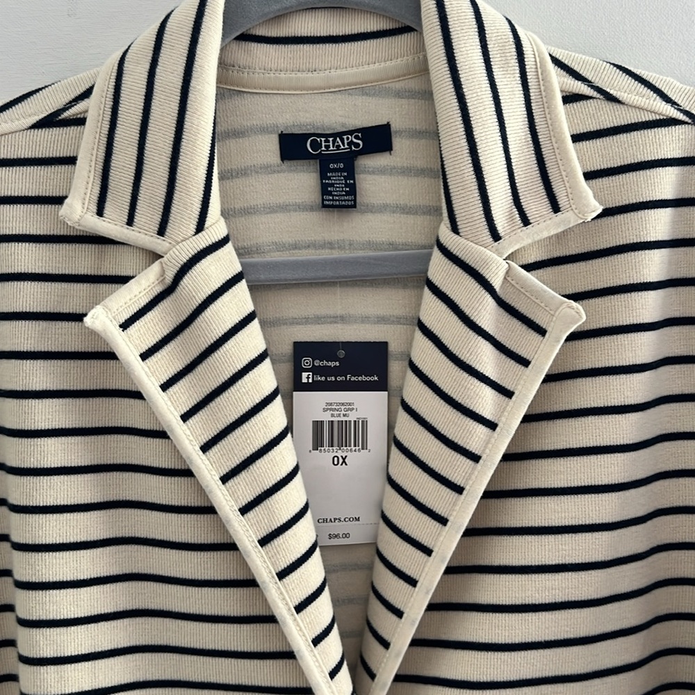 1. Chaps Woman’s Sweater Blazer with 3 functional Metal buttons and lapel.